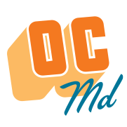 the oc md logo is orange and blue