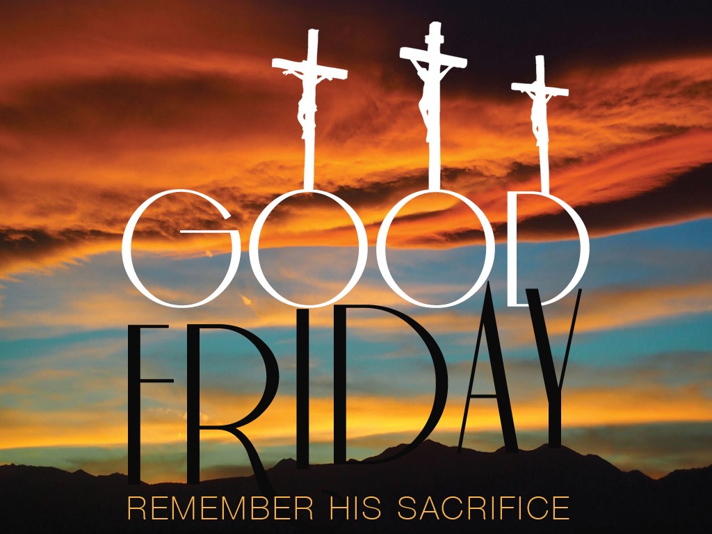 the words good friday are in front of a sunset